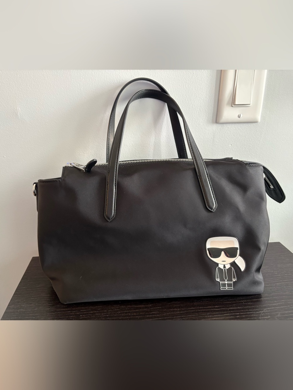 Karl Lagerfeld Top-Handle Tote Bag with cross body strap.